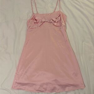 Beverly and Beck Pink Bow Satin Mini Dress